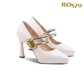Giày cao gót nữ đẹp đế vuông 9 phân hàng hiệu rosata hai màu đen trắng ro579