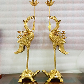 (Miễn ship)Cặp Hạc Bằng Đồng, Đôi Hạc Thờ Bằng Đồng Màu Vàng Ánh Kim - Cao 51cm