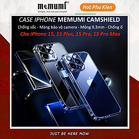 Ôp lưng trong suốt siêu mỏng 0.3mm bảo vệ camera cho iPhone 15 Pro Max 15 Pro 15 Plus iP 15 hiệu Memumi Camshield - Thiết kế mặt lưng PC chống ố vàng, trang bị màng camera - Hàng nhập khẩu - iPhone 15 Pro