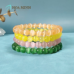 Vòng tay đá Mắt Mèo trơn size hạt 7.8 li đa sắc màu phong cách xinh xắn dễ thương - Xanh lá