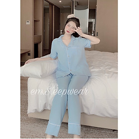 Đồ ngủ nữ Pijama mặc nhà chất liệu xốp nhún áo cộc quần dài siêu mềm mịn