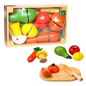  Đồ chơi cắt rau củ quả gỗ tự nhiên-Đồ chơi giáo dục kĩ năng cho Bé
