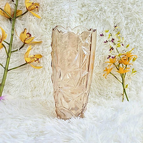 Bình Cắm Hoa Thủy Tinh Vàng Cao 25 cm Lọ Chưng Hoa Vân Nổi Long Lanh Cực Đẹp Siêu Sang Trang Trí Kiểu Nào Cũng Đẹp