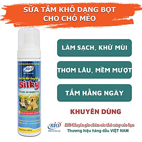 Bọt tắm khô cho chó mèo, sữa tắm khô dạng bọt bio silky 200ml