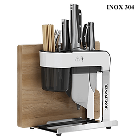 Kệ Bếp Inox 304 Đa Năng Homepower Đựng Dao Thớt, Muỗng Đũa Tiện Lợi Hàng Cao Cấp Có Khay Đựng Nước Thông Minh - Hàng Chính Hãng