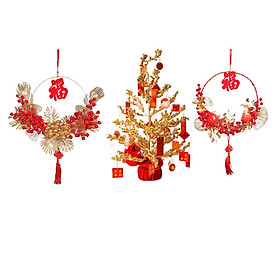 Chinese Lucky Tree with Greetings Ornament and 2Pcs Spring