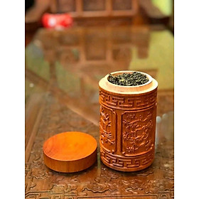 Hộp đựng chè trà trạm khắc nhiều hoa văn khắc nhau bằng gỗ hương đá kt cao 20×11,5cm