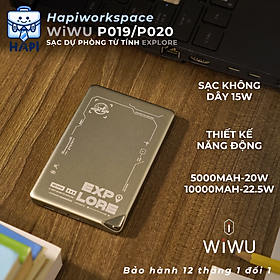 Sạc dự phòng từ tính hàng chính hãng WiWU Explore 5.000/10.000mAh, siêu mỏng, sạc không dây 15W, LED độc lạ