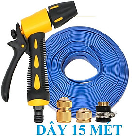 ️ Bộ dây vòi xịt nước rửa xe, tưới cây , tăng áp 3 lần, loại 15m 206319 đầu đồng,cút đồng+ đai