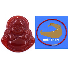 Mặt Phật Di lặc mã não đỏ 3.6 cm kèm vòng cổ dây da đỏ + móc inox vàng, mặt dây chuyền Phật cười