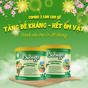 Combo 2 lon sữa non thảo dược chùm ngây Babego cải thiện biếng ăn, táo bón, chậm tăng cân, hay ốm vặt - Dòng cao cấp