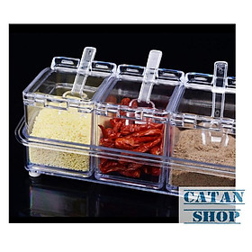 Khay, kệ đựng gia vị 4 ngăn trong suốt, tiện dụng, an toàn, đồ dùng nhà bếp GD87-KGVN-Trong