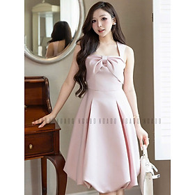 Đầm hồng cổ phối nơ NGADO , đầm ngắn , đầm dự tiệc , dạo phố