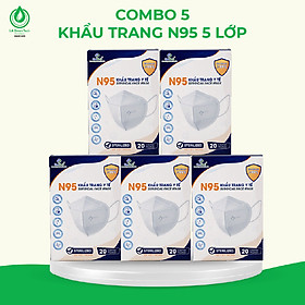 COMBO 5 HỘP Khẩu trang y tế CAEMEDI N95 cao cấp, kháng khuẩn, lọc bụi bẩn đạt chuẩn BFE, FDA, CE xuất khẩu Hoa Kỳ - Hộp 20 cái