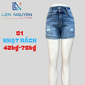 C1_Quần jean nữ, đùi, lưng cao, quần bò nữ dáng ôm, quần rin nữ có big size, cho 42kg đến 75kg,LEN NGUYEN STORE - Nhạt Rách