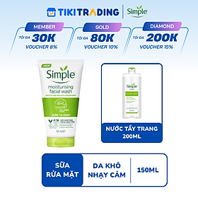 Sữa rửa mặt Simple giúp cấp ẩm, da trông khỏe và mịn màng - cho da khô nhạy cảm 150ml [CHÍNH HÃNG ĐỘC QUYỀN] [MỚI]