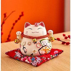 Mua Mèo Thần Tài Maneki Neko Vẫy Tài Lộc  Chiêu Tài Lộc Xua Tan Vận Đen  Kèm Đệm Lót (Nhiều màu)