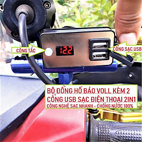 Sạc điện thoại kèm báo vôn ắc quy xe máy 2in1 mẫu mới cực chất lắp các xe