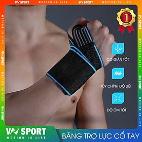 Băng Trợ Lực Cổ Tay VNSPORT - GF066 , Băng Cổ Tay Tập Gym Kết Hợp Các Bộ Môn Thể Thao Trên Cạn, Băng Cuốn Cổ Tay Cao Cấp VNSPORT Rất Êm - Có Độ Co Giãn Đàn Hồi Cao ( 1 Đôi ) - Viền Xanh Dương - Free Size
