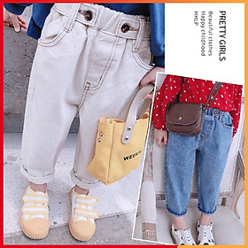 Quần jean Unisex(trai/gái) 2 nút cách điệu thời trang cho bé(2 - 8 tuổi)