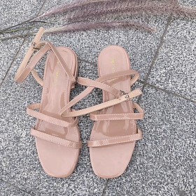 Giày sandal 2 quai ngang gót bệt da bóng dễ thương