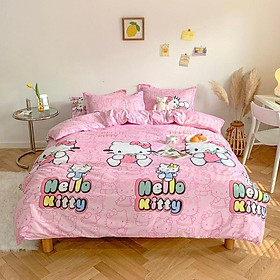 Bộ chăn ga gối Kitty hồng Cotton Poly cao cấp LEEBedding, chăn ga Hàn Quốc, miễn phí bo chun ga giường theo yêu cầu