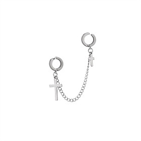 Bông Tai Nam Loại Kẹp Không Cần Bấm Lỗ Tai Hình Thánh Giá Chất Liệu Thép Titan Không Đen Không Dị Ứng