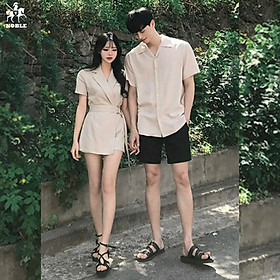 Set đồ đôi couple sơ mi nam, đầm nữ thời trang tinh tế trẻ trung Noble cao cấp TN400
