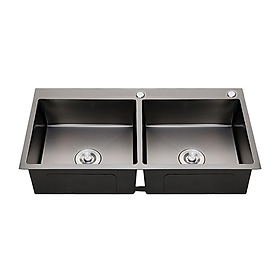 Chậu rửa chén inox đúc 304 phủ nano đen 2 hố cân kt 82x45cm