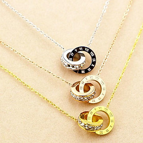 Dây chuyền nữ 2 khoen tròn lồng nhau khắc số la mã và đính đá chất liệu thép titan ko rỉ tt 1432 - 1 cái