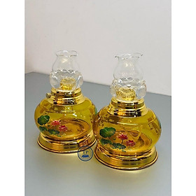 Mua ĐÈN THỜ ĐỐT DẦU THUỶ TINH VÀNG MẪU SEN HỒNG HANH15150