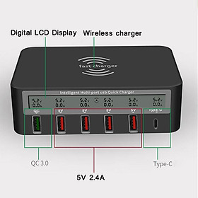 USB-C Qi Wireless 5-Port 5 USB Ports QC 3.0 Charging Station Dock LED Display for  UK
