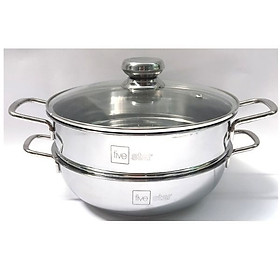Nồi lẩu xửng hấp inox fivestar 3 đáy từ nắp kính