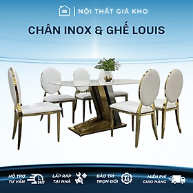 Mua Bàn ăn mặt đá Ceramic bóng cao cấp chân inox mạ vàng kết hợp ghế Louis
