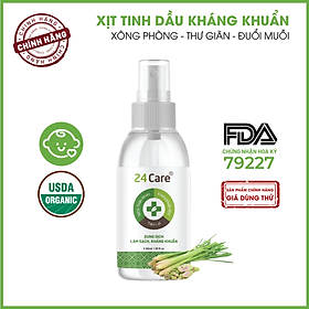 Xịt kháng khuẩn Sả Chanh 24Care - Dung tích 50ml 100ml 250ml