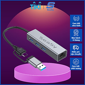 Mua Cáp Chuyển Đổi 2 Đầu USB/ Type C Ra Mạng Lan RJ45 1000Mbps/Gigabit Ethernet SeaSy  Chuyển Đổi 2 Đầu USB/ Type C Ra Mạng Lan  Tích Hợp 3 Cổng USB 3.0  Tốc Độ Truyền 1000Mbps  Tương Thích Với Các Mạng Internet Và Hệ Điều Hành - Hàng Chính Hãng