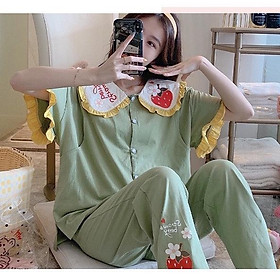 Bộ bầu và sau sinh quần dài áo cộc tay có chỗ cho con bú chất vải cotton mùa hè 2022 -
