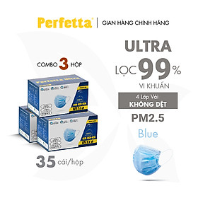 [Combo 3 HỘP - PERFETTA ULTRA] - Khẩu Trang Y Tế Chất Lượng Cao, Kháng Khuẩn, Chống Bụi Mịn PM 2.5, Màu Trắng, 4 Lớp, Bảo Vệ Tối Ưu, Đóng Gói Từng Cái - (35 cái/hộp)