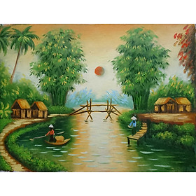 Mua Một Chiều Ở Làng Quê - 30x40cm - Tranh Sơn Dầu Vẽ Tay