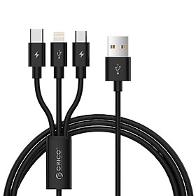 Dây Cáp Dù Sạc Điện Thoại 3 Đầu Lightning/Micro USB/Type C Orico UTS-12-BK (Đen) - Hàng Chính Hãng