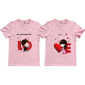 Áo Thun Đôi Họa Tiết Will You Marry Me? Màu Hồng Ruốc