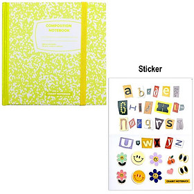 Sổ Dot Khổ Vuông 140 Trang 130gsm + Kèm Sticker Composition Collection - Crabit Notebuck 1594 - Vàng Chanh Lime
