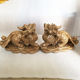 Mua Tì hưu phong thủy đá tự nhiên màu vàng đất cho người mệnh Kim và Thổ chất đá canxite dài 23 cm nặng 5.5 kg/cặp