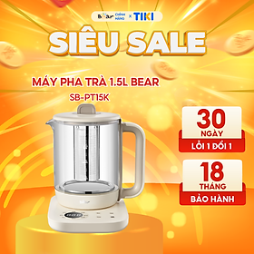 Bình Pha Trà BEAR 1,5L Ấm Thủy Tinh Đun Nước Giữ Nhiệt Hẹn Giờ Có Lưới Lọc Bảo Hành 18 Tháng - SB-PT15K 1000W