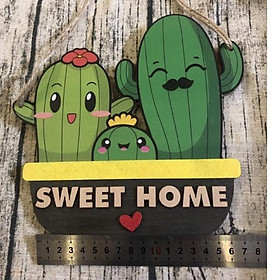 Mua Bảng gỗ trang trí chữ Sweet home hình gia đình cây xương rồng xanh mát