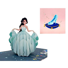 B26 -  Thiệp 3D Nàng Công Chúa Váy Xanh – Cinderella – Pop Up Card Viethands Giftshop