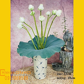 Mua Bình hoa men rạn vẽ hoa phù dung gốm Minh AN Bát Tràng cao 33cm  miệng 13cm