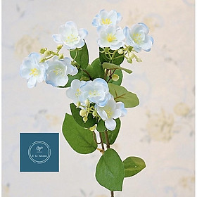 Hoa lụa - Cành hoa nhài nhân tạo cao cấp 60cm gồm nhiều nhánh hoa xinh xắn trong trẻo, hoa decor hoa cô dâu