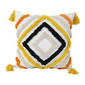Gối 45,7 x 45,7 cm dệt gối trang trí với đệm bằng kim cương pompom cho ghế sofa sofa (không có gối chèn, màu vàng)