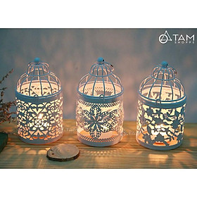 Chân nến sắt vintage lồng chim họa tiết Mini